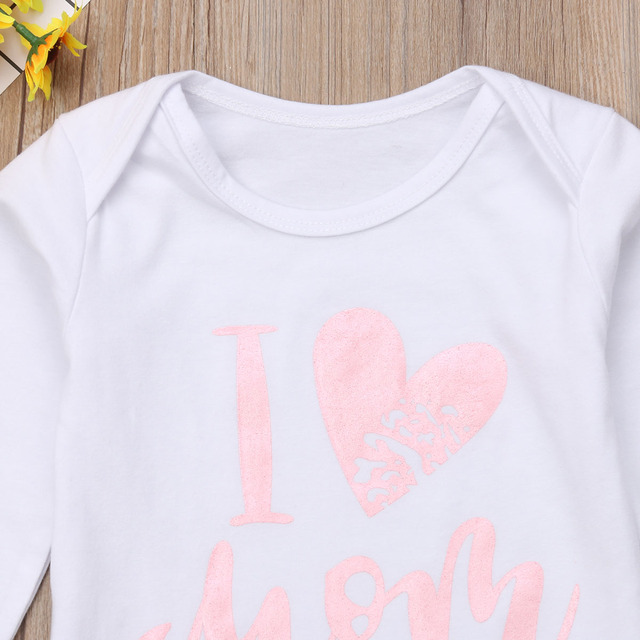Noworodkowe jesienne ubranka dla dziewczynek i chłopców: Romper z długim rękawem, spodnie z różową kokardką i pałąk Love Mom Heart 2018 Brand New - Wianko - 4
