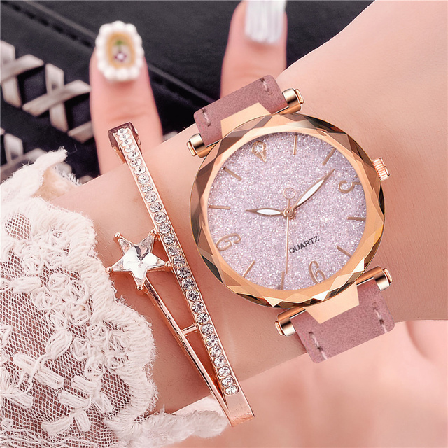 Damskie zegarki Starry Sky Casual luksusowe, skórzane, kwarcowe, Relógio Feminino Dropshipping - Wianko - 4