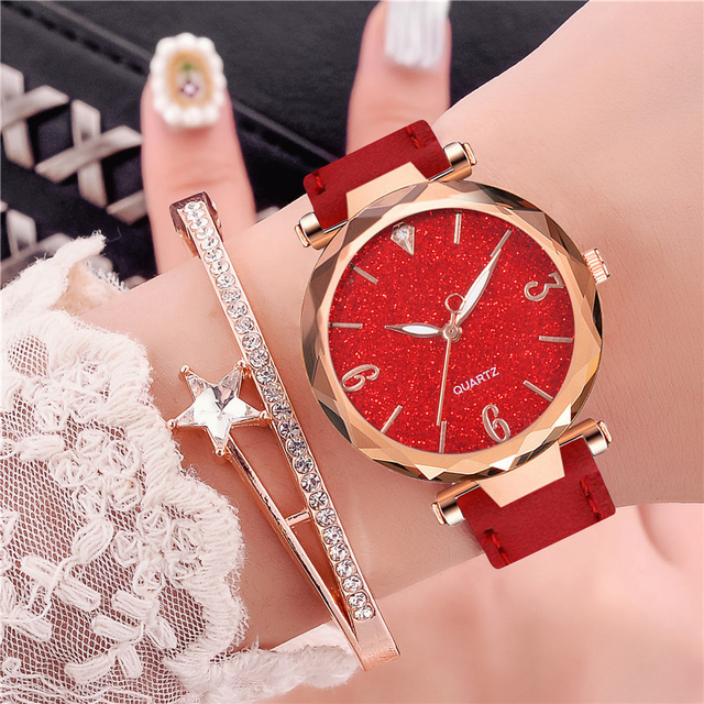 Damskie zegarki Starry Sky Casual luksusowe, skórzane, kwarcowe, Relógio Feminino Dropshipping - Wianko - 5