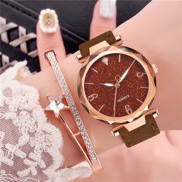 Damskie zegarki Starry Sky Casual luksusowe, skórzane, kwarcowe, Relógio Feminino Dropshipping - Wianko - 7