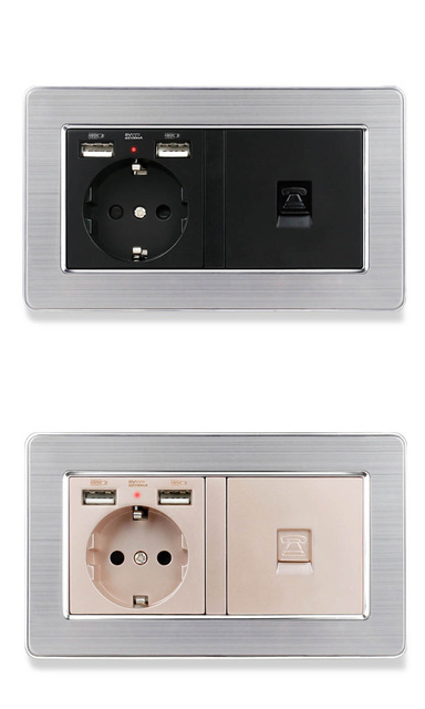 Panel ze stali nierdzewnej z 2 portami USB do ładowania + 1 gniazdo telefoniczne RJ11 - 1 Gang - Wianko - 3