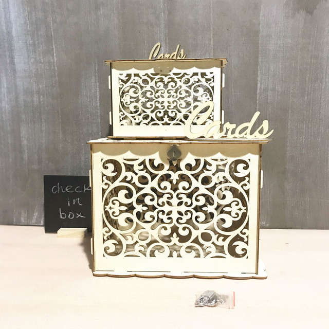 Vintage Hollow - Drewniane pudełko na ślub z kwiatowym wzorem DIY - Wianko - 2