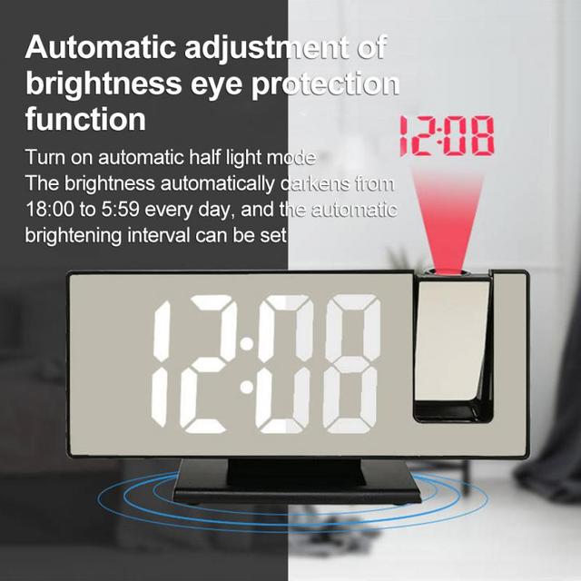 Cyfrowy budzik LED zegar stół elektroniczny lusterko biurkowe zegary USB z projekcją czasu i funkcją drzemki - Wianko - 4