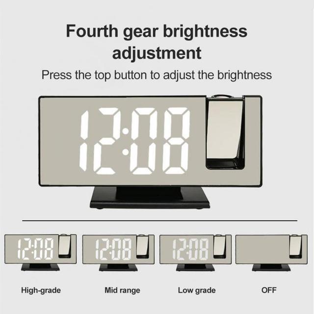 Cyfrowy budzik LED zegar stół elektroniczny lusterko biurkowe zegary USB z projekcją czasu i funkcją drzemki - Wianko - 6