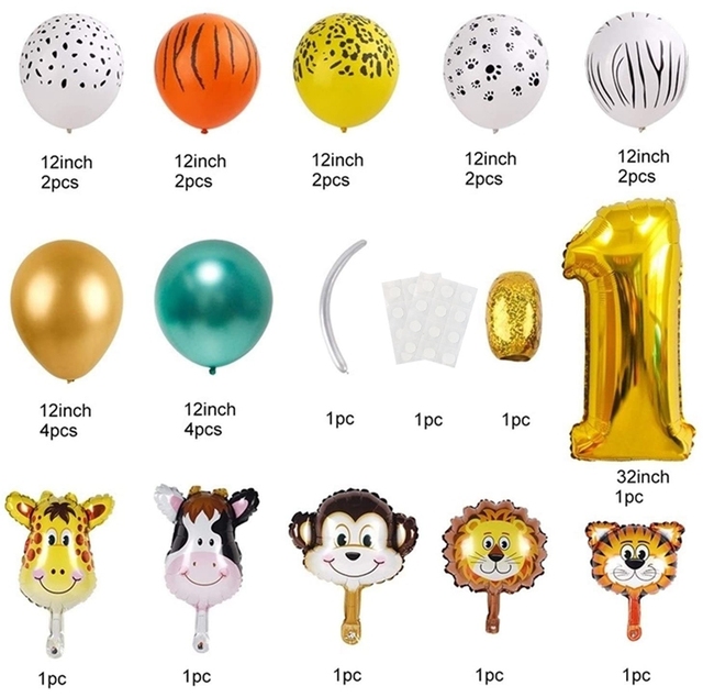 Balony dekoracyjne na imprezę urodzinową dzieci Safari zwierzęta z dżungli - zestaw 27 sztuk, dla chłopców i dziewczynek wieku od 1 do 13 lat - Wianko - 3