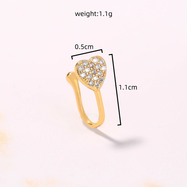 Kolczyk w nosie z różą kryształową w formie złotego serca - biżuteria do ciała - Wianko - 4