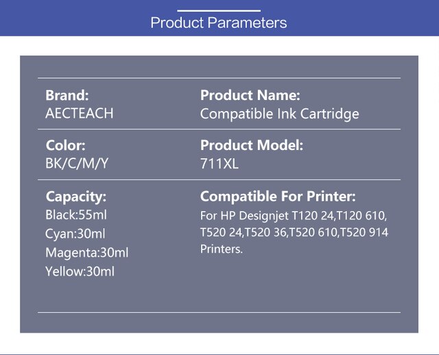 Aecteach kompatybilny atrament kartridż dla HP711 711XL do drukarek HP DesigJet T120 T520 - Wianko - 2