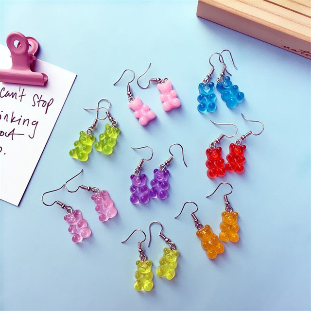 Nowe, kreatywne, śliczne kolczyki wiszące w kształcie Mini Gummy Bear z minimalizmem w designie kreskówkowym - biżuteria dla kobiet - Wianko - 6