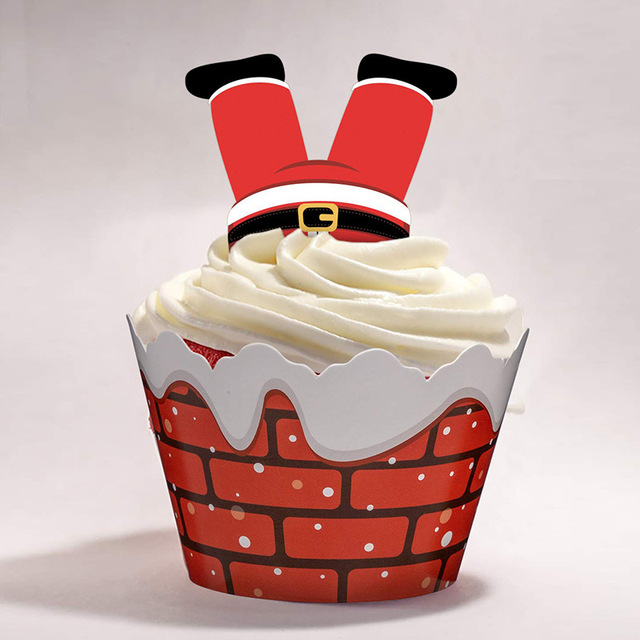 12 sztuk wesołych łoś bożonarodzeniowych bałwanków mikołaj Cupcake Wrapper - noworoczna ozdoba na tort z wkładką karty Cupcake - Wianko - 7