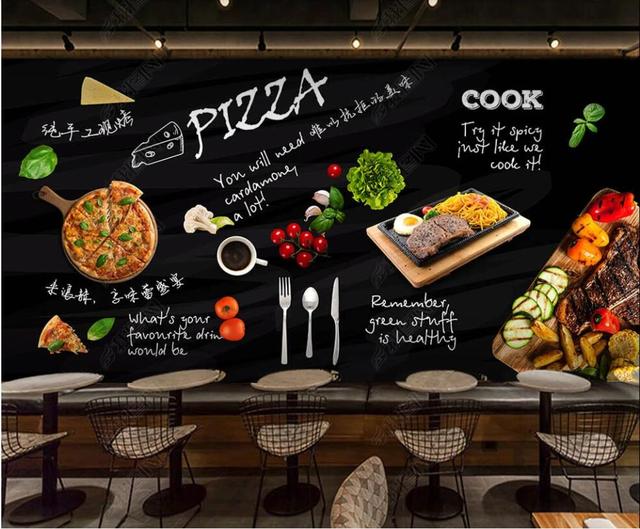 Niestandardowa fototapeta 3D tapeta czarna ręcznie malowana pizza stek zachodnia restauracja malowidła ścienne - Wianko - 7