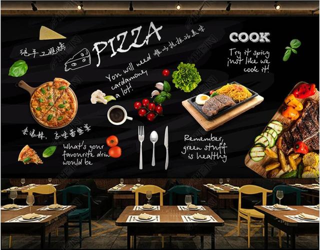 Niestandardowa fototapeta 3D tapeta czarna ręcznie malowana pizza stek zachodnia restauracja malowidła ścienne - Wianko - 5