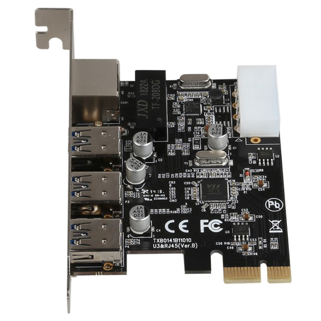 Karta rozszerzająca PCI-E na zewnętrzne 3 porty USB 3.0 HUB + Gigabit Ethernet RJ-45 - 10/100/1000 Mb/s - Wianko - 2