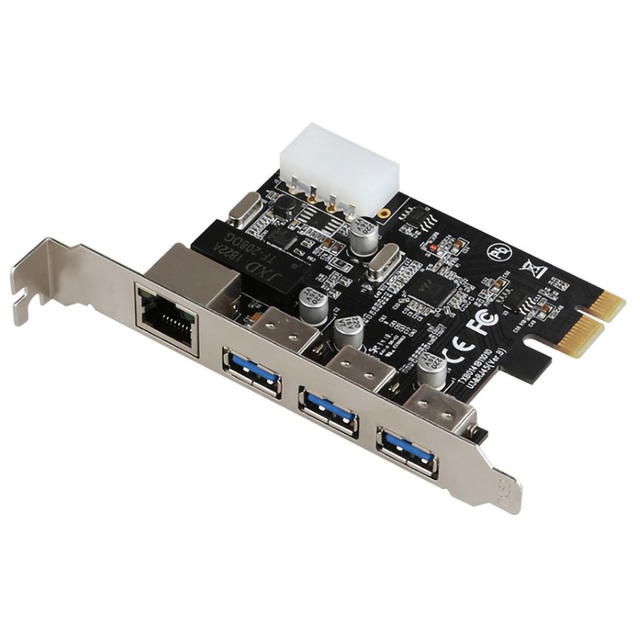 Karta rozszerzająca PCI-E na zewnętrzne 3 porty USB 3.0 HUB + Gigabit Ethernet RJ-45 - 10/100/1000 Mb/s - Wianko - 1