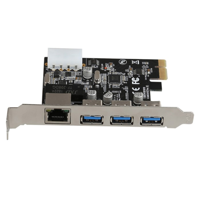 Karta rozszerzająca PCI-E na zewnętrzne 3 porty USB 3.0 HUB + Gigabit Ethernet RJ-45 - 10/100/1000 Mb/s - Wianko - 3