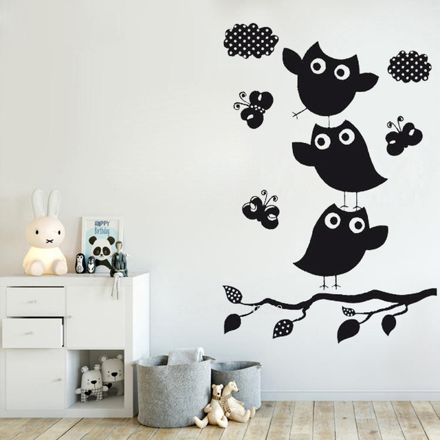Naklejka na ścianę dekoracyjna dla dzieci z motywem sowy, ptaka nocy, chmur, motyla, gałęzi drzewa - winylowa LL600 - Wianko - 6