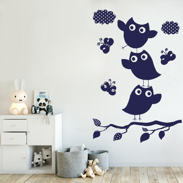 Naklejka na ścianę dekoracyjna dla dzieci z motywem sowy, ptaka nocy, chmur, motyla, gałęzi drzewa - winylowa LL600 - Wianko - 8