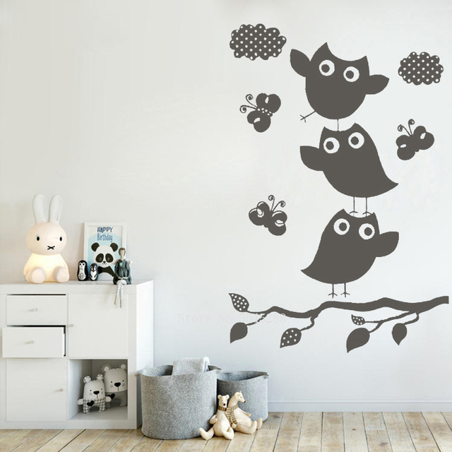 Naklejka na ścianę dekoracyjna dla dzieci z motywem sowy, ptaka nocy, chmur, motyla, gałęzi drzewa - winylowa LL600 - Wianko - 7