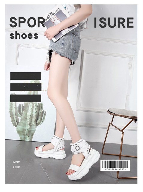 Kliny buty dla kobiet sandały wysokie obcasy 7.5CM platforma skórzane białe - Wianko - 3
