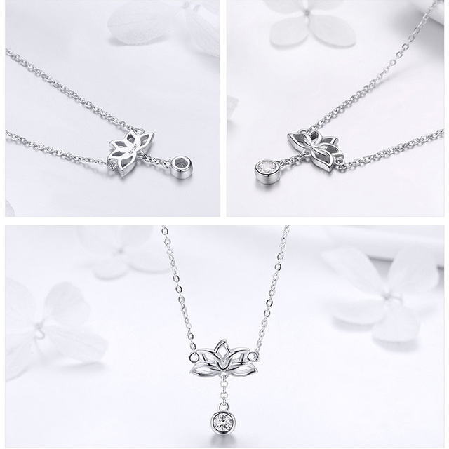 Wisiorek z kwiatem lotosu, wykonany ze 100% oryginalnego srebra 925, elegancki i luksusowy naszyjnik dla kobiet - idealny prezent - Wianko - 8