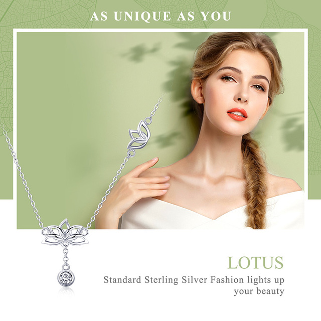 Wisiorek z kwiatem lotosu, wykonany ze 100% oryginalnego srebra 925, elegancki i luksusowy naszyjnik dla kobiet - idealny prezent - Wianko - 3