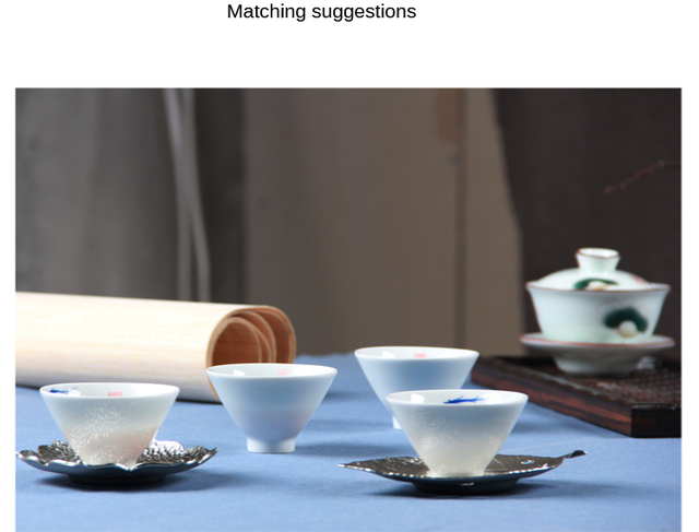 Zestaw 4 ręcznie malowanych białych porcelanowych filiżanek w kształcie kapelusza z ręcznie robionymi ceramicznymi akcesoriami do herbaty Kung Fu - Wianko - 5