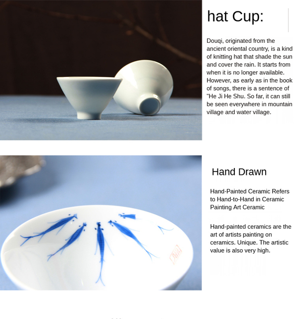Zestaw 4 ręcznie malowanych białych porcelanowych filiżanek w kształcie kapelusza z ręcznie robionymi ceramicznymi akcesoriami do herbaty Kung Fu - Wianko - 4