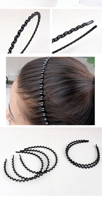 Eleganckie czarne faliste opaski do włosów z uchwytem – idealna ozdoba głowy dla modowych kobiet - Wianko - 3