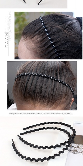 Eleganckie czarne faliste opaski do włosów z uchwytem – idealna ozdoba głowy dla modowych kobiet - Wianko - 2