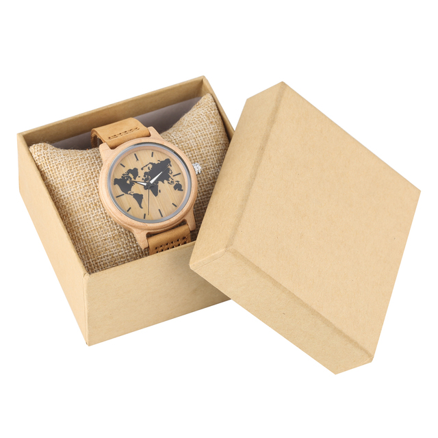 Zegarek damski Maple - drewniana tarcza, skórzany pasek, kwarcowy mechanizm, wzór mapy świata - Wianko - 5