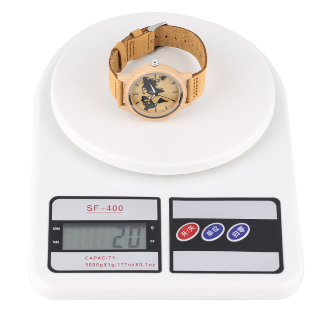 Zegarek damski Maple - drewniana tarcza, skórzany pasek, kwarcowy mechanizm, wzór mapy świata - Wianko - 3