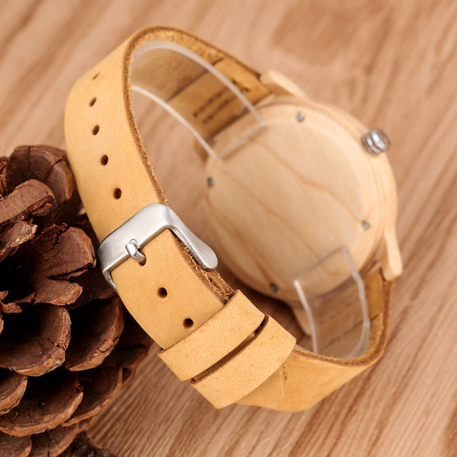 Zegarek damski Maple - drewniana tarcza, skórzany pasek, kwarcowy mechanizm, wzór mapy świata - Wianko - 7