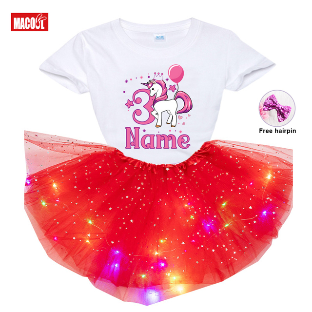 Zestaw sukienek dla dziewczynek - Kids Girl Birthday Party - Cute unicorn T-shirt + Princess tutu Dress - zaprojektuj swoje imię i numer - prezent urodzinowy - Wianko - 5