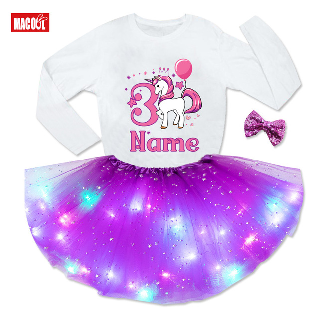 Zestaw sukienek dla dziewczynek - Kids Girl Birthday Party - Cute unicorn T-shirt + Princess tutu Dress - zaprojektuj swoje imię i numer - prezent urodzinowy - Wianko - 19