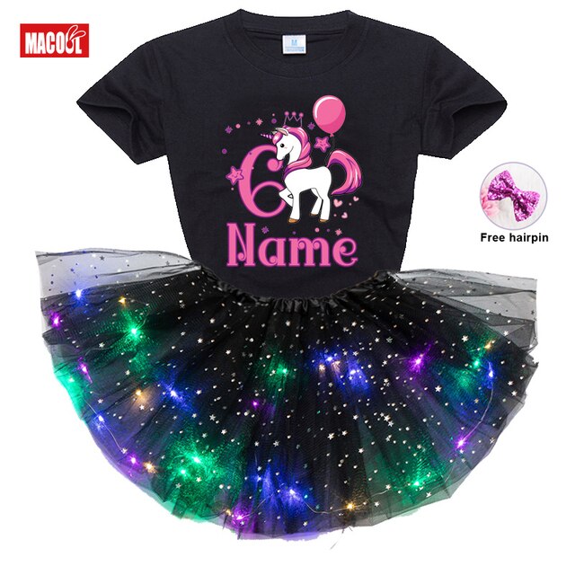 Zestaw sukienek dla dziewczynek - Kids Girl Birthday Party - Cute unicorn T-shirt + Princess tutu Dress - zaprojektuj swoje imię i numer - prezent urodzinowy - Wianko - 8