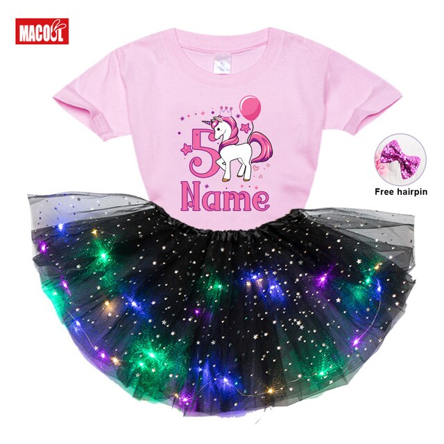 Zestaw sukienek dla dziewczynek - Kids Girl Birthday Party - Cute unicorn T-shirt + Princess tutu Dress - zaprojektuj swoje imię i numer - prezent urodzinowy - Wianko - 7