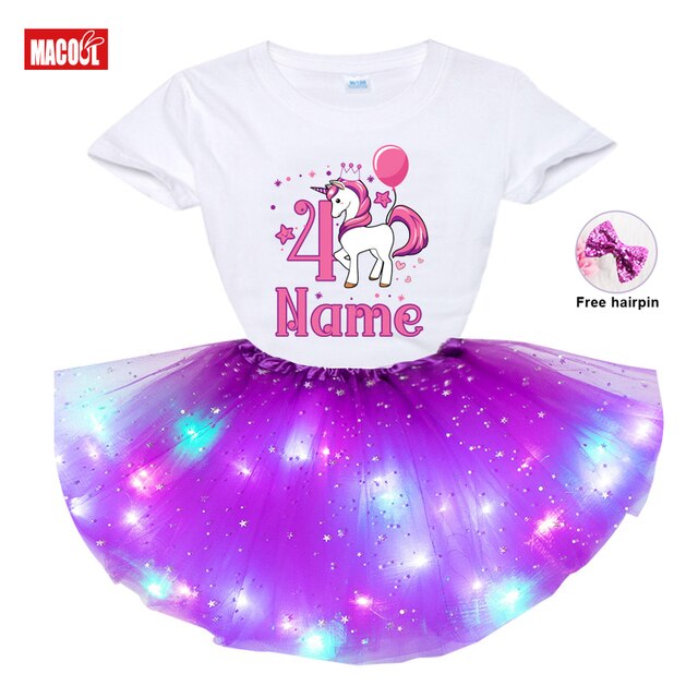 Zestaw sukienek dla dziewczynek - Kids Girl Birthday Party - Cute unicorn T-shirt + Princess tutu Dress - zaprojektuj swoje imię i numer - prezent urodzinowy - Wianko - 6