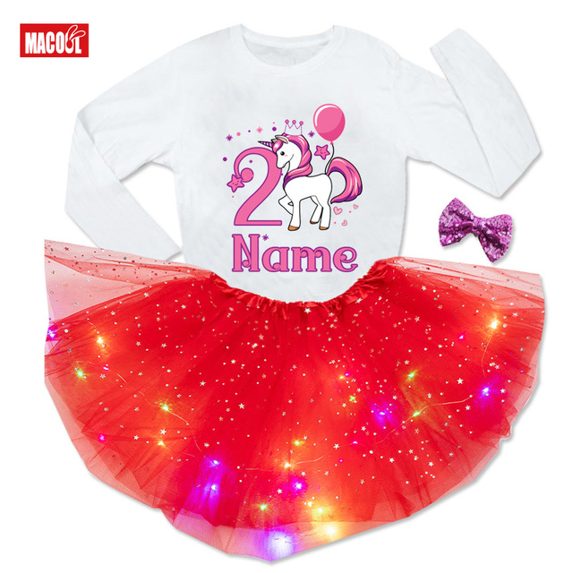 Zestaw sukienek dla dziewczynek - Kids Girl Birthday Party - Cute unicorn T-shirt + Princess tutu Dress - zaprojektuj swoje imię i numer - prezent urodzinowy - Wianko - 16