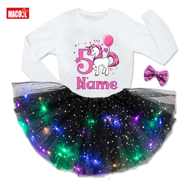 Zestaw sukienek dla dziewczynek - Kids Girl Birthday Party - Cute unicorn T-shirt + Princess tutu Dress - zaprojektuj swoje imię i numer - prezent urodzinowy - Wianko - 10