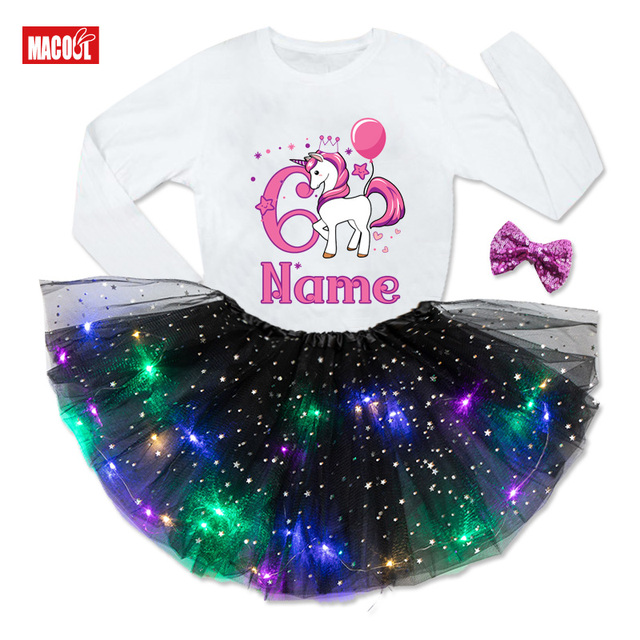 Zestaw sukienek dla dziewczynek - Kids Girl Birthday Party - Cute unicorn T-shirt + Princess tutu Dress - zaprojektuj swoje imię i numer - prezent urodzinowy - Wianko - 11