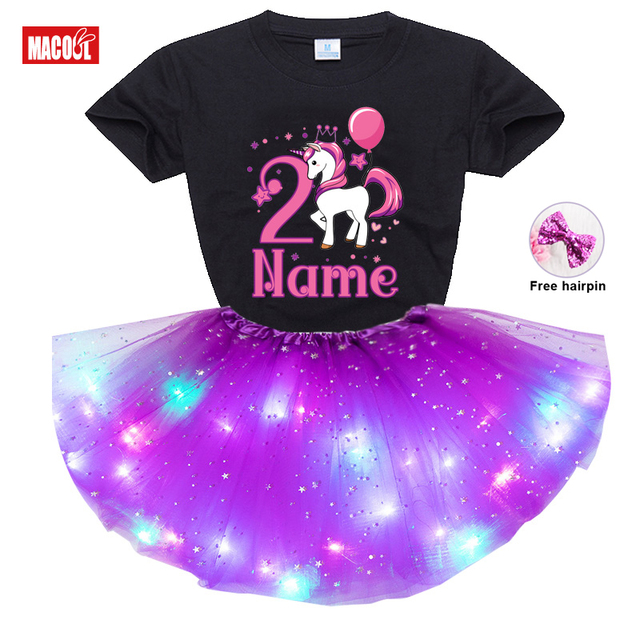Zestaw sukienek dla dziewczynek - Kids Girl Birthday Party - Cute unicorn T-shirt + Princess tutu Dress - zaprojektuj swoje imię i numer - prezent urodzinowy - Wianko - 4