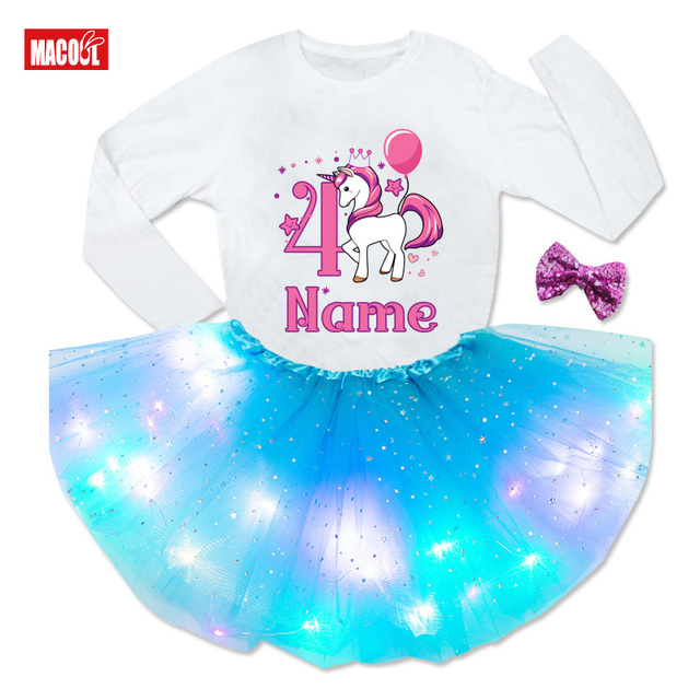 Zestaw sukienek dla dziewczynek - Kids Girl Birthday Party - Cute unicorn T-shirt + Princess tutu Dress - zaprojektuj swoje imię i numer - prezent urodzinowy - Wianko - 12