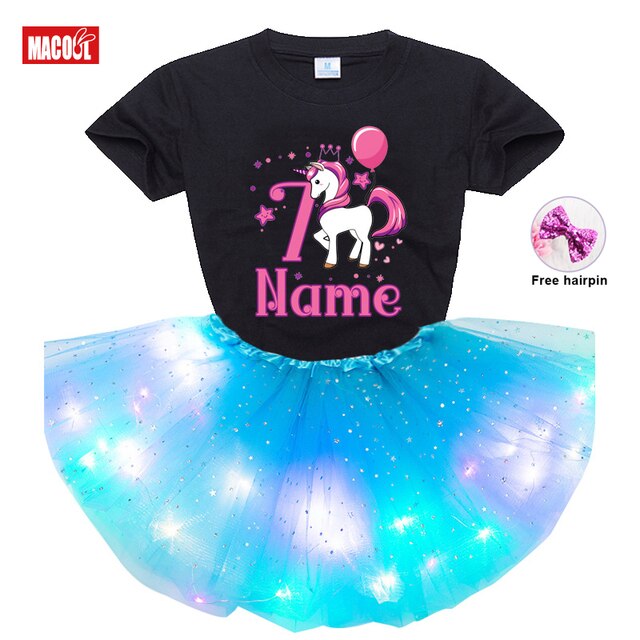Zestaw sukienek dla dziewczynek - Kids Girl Birthday Party - Cute unicorn T-shirt + Princess tutu Dress - zaprojektuj swoje imię i numer - prezent urodzinowy - Wianko - 9