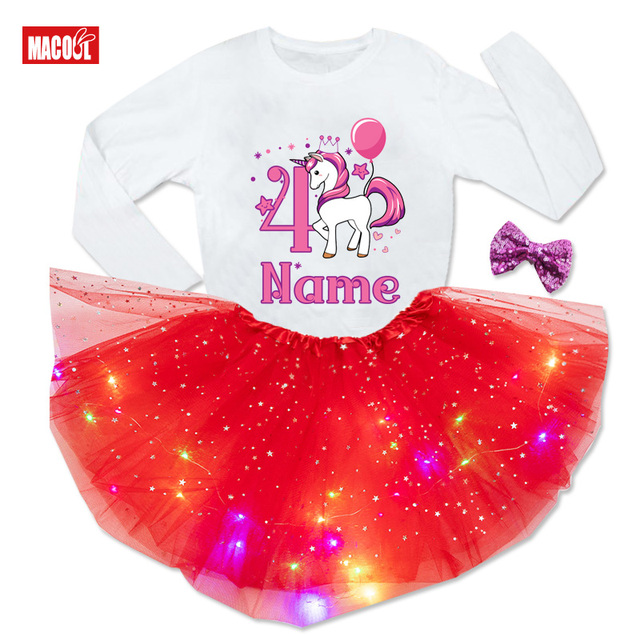 Zestaw sukienek dla dziewczynek - Kids Girl Birthday Party - Cute unicorn T-shirt + Princess tutu Dress - zaprojektuj swoje imię i numer - prezent urodzinowy - Wianko - 15