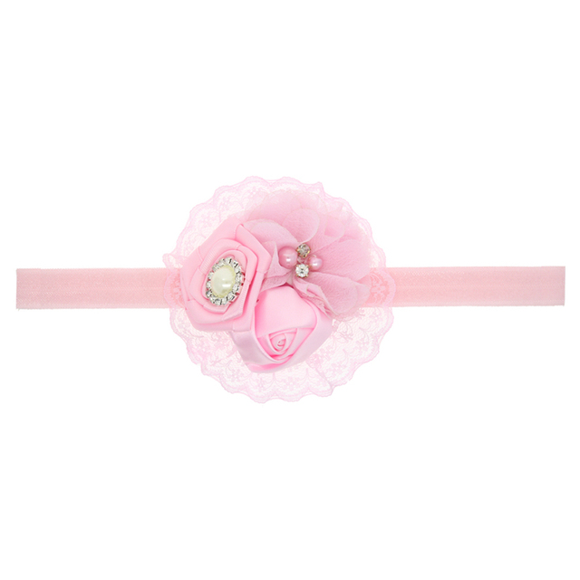 Opaska koronkowa dla dziewczynek z kryształkiem perła i różą – Hairbands KHA574 - Wianko - 6