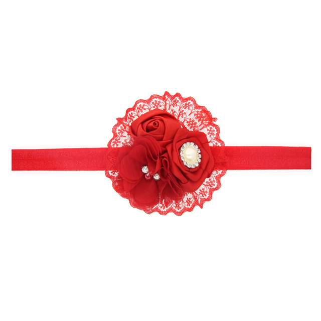 Opaska koronkowa dla dziewczynek z kryształkiem perła i różą – Hairbands KHA574 - Wianko - 2