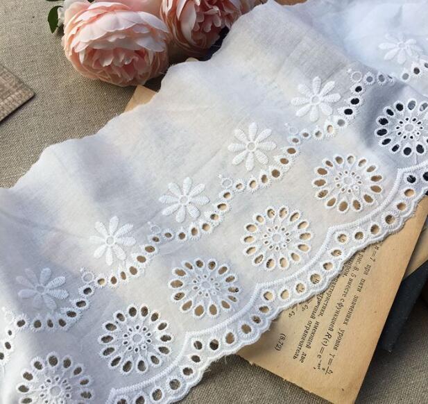 Białe gorąca bawełniana haftowana koronka z kwiatowym wzorem - 14cm szerokości - Wianko - 6