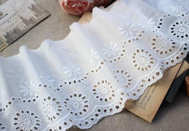 Białe gorąca bawełniana haftowana koronka z kwiatowym wzorem - 14cm szerokości - Wianko - 11