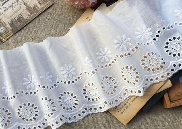 Białe gorąca bawełniana haftowana koronka z kwiatowym wzorem - 14cm szerokości - Wianko - 8