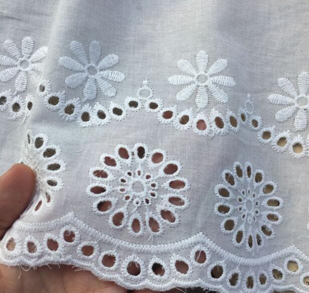 Białe gorąca bawełniana haftowana koronka z kwiatowym wzorem - 14cm szerokości - Wianko - 3