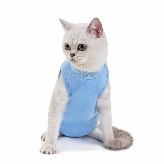 Fizjologiczne ubrania dla kotów - oddychające bawełniane kombinezony dla kotek po operacji, zapobiegające lizaniu ran - Wianko - 10